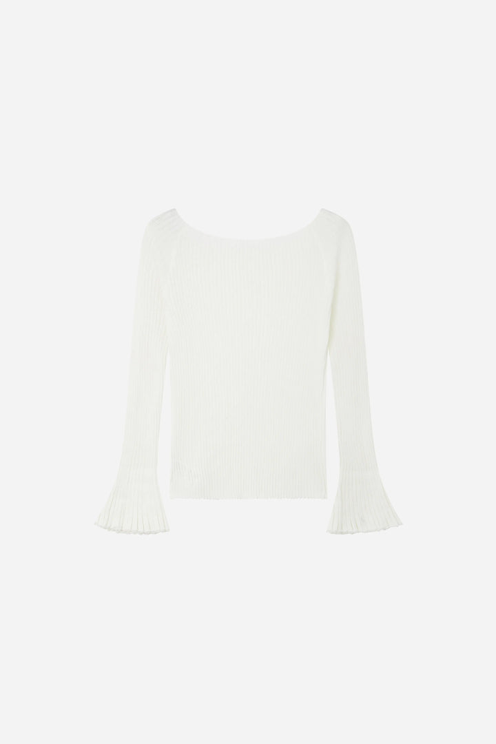 An image of a   S21910 Bell Sleeve Ribbed Knit by  Mirra Masa