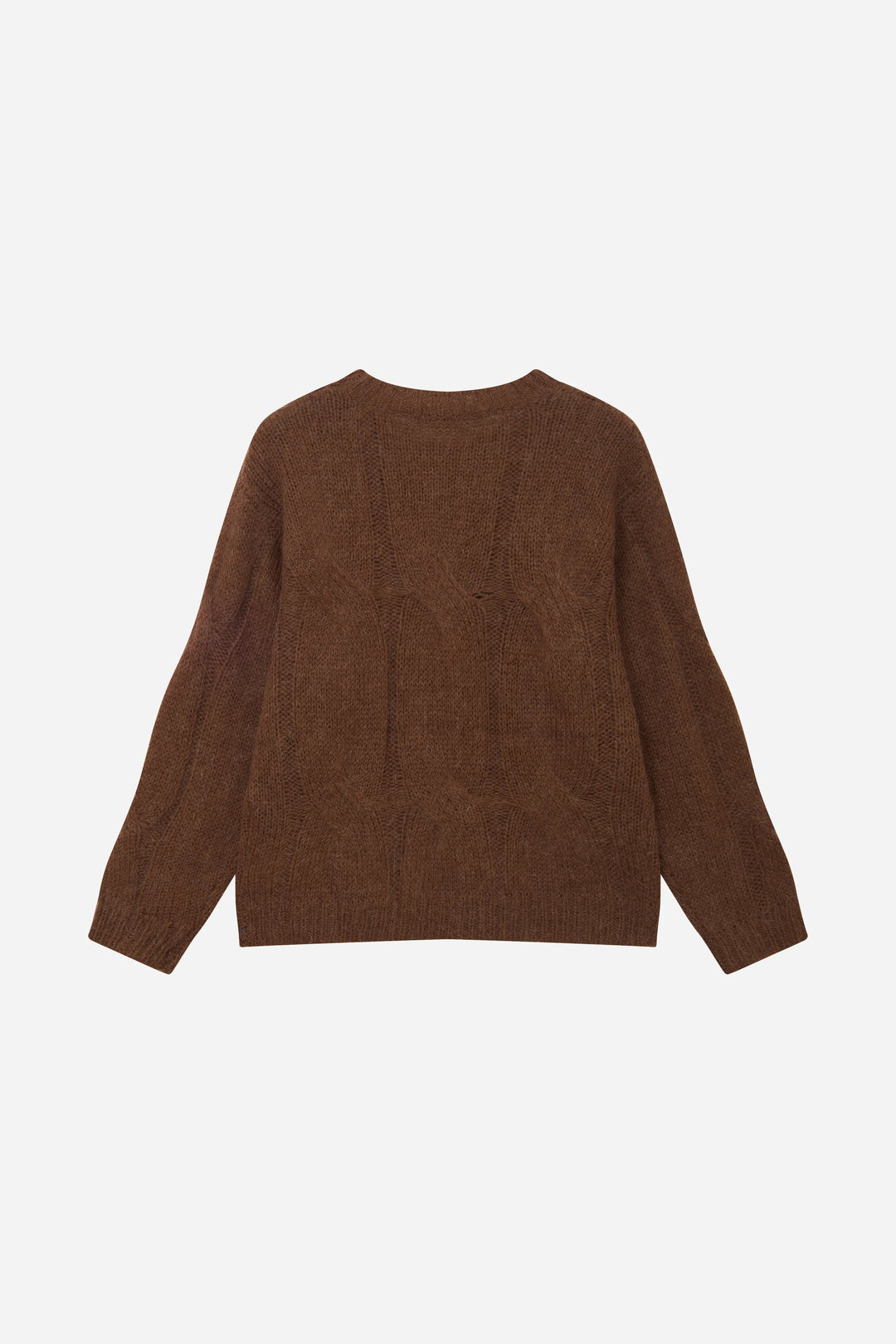 An image of a   S41118 Mohair Wool Cable Knit Sweater by  Mirra Masa