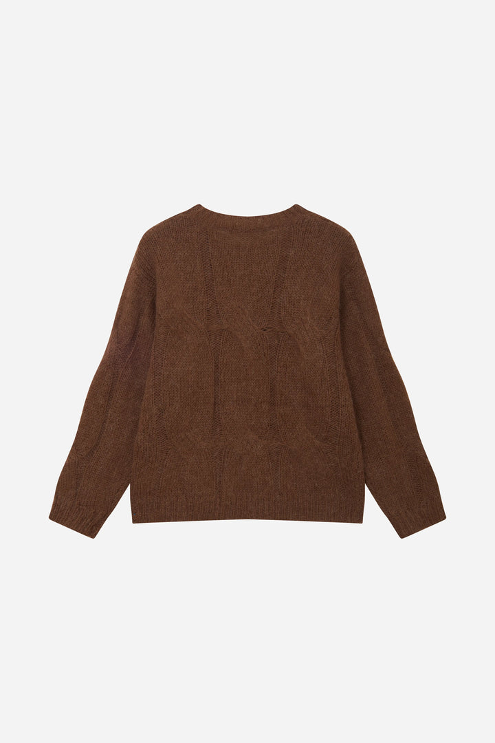 An image of a   S41118 Mohair Wool Cable Knit Sweater by  Mirra Masa