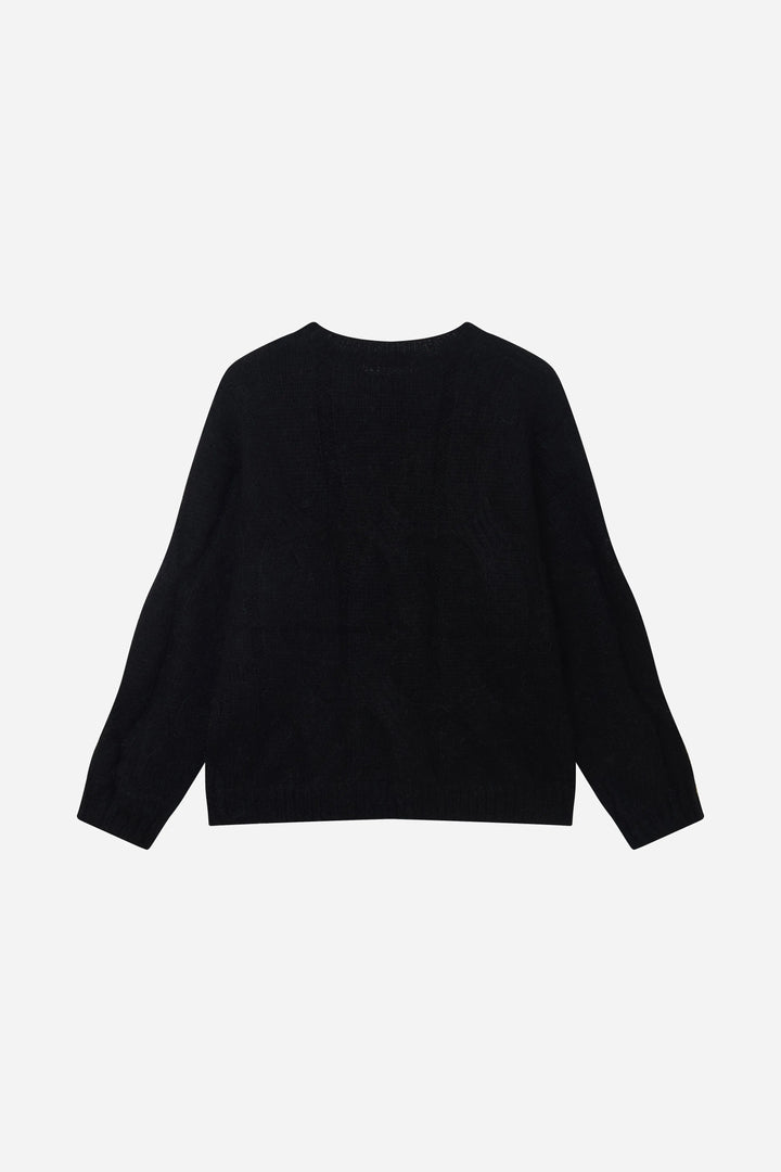 An image of a   S41118 Mohair Wool Cable Knit Sweater by  Mirra Masa