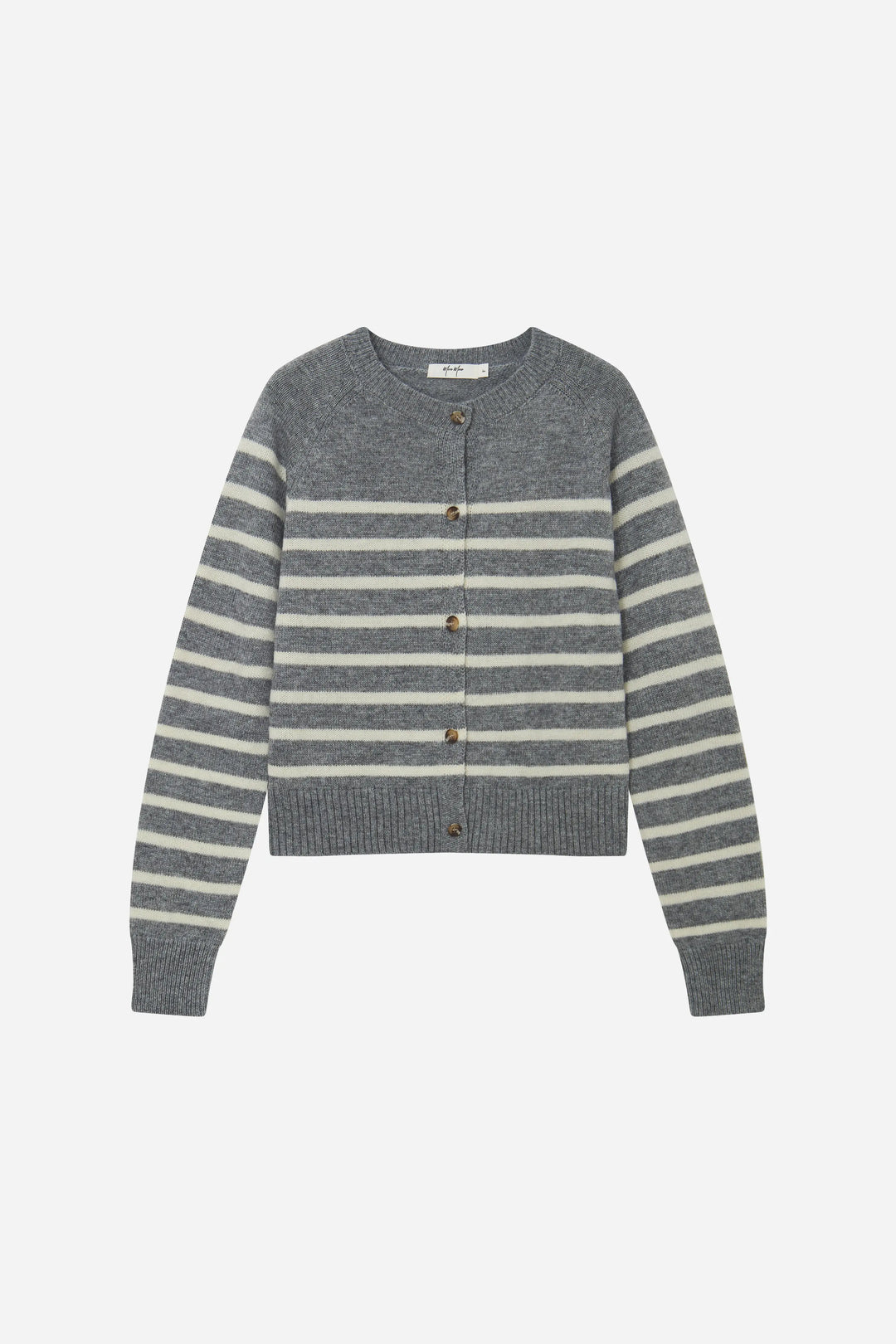 An image of a   S41287 Classic Striped Crew Neck Button Cardigan by  Mirra Masa