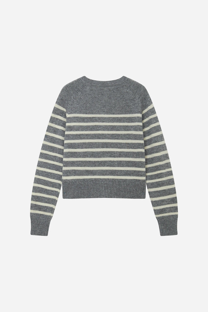 An image of a   S41287 Classic Striped Crew Neck Button Cardigan by  Mirra Masa