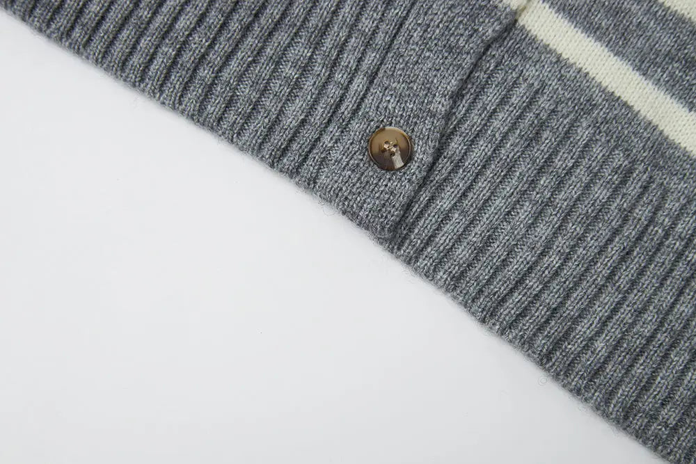 An image of a   S41287 Classic Striped Crew Neck Button Cardigan by  Mirra Masa