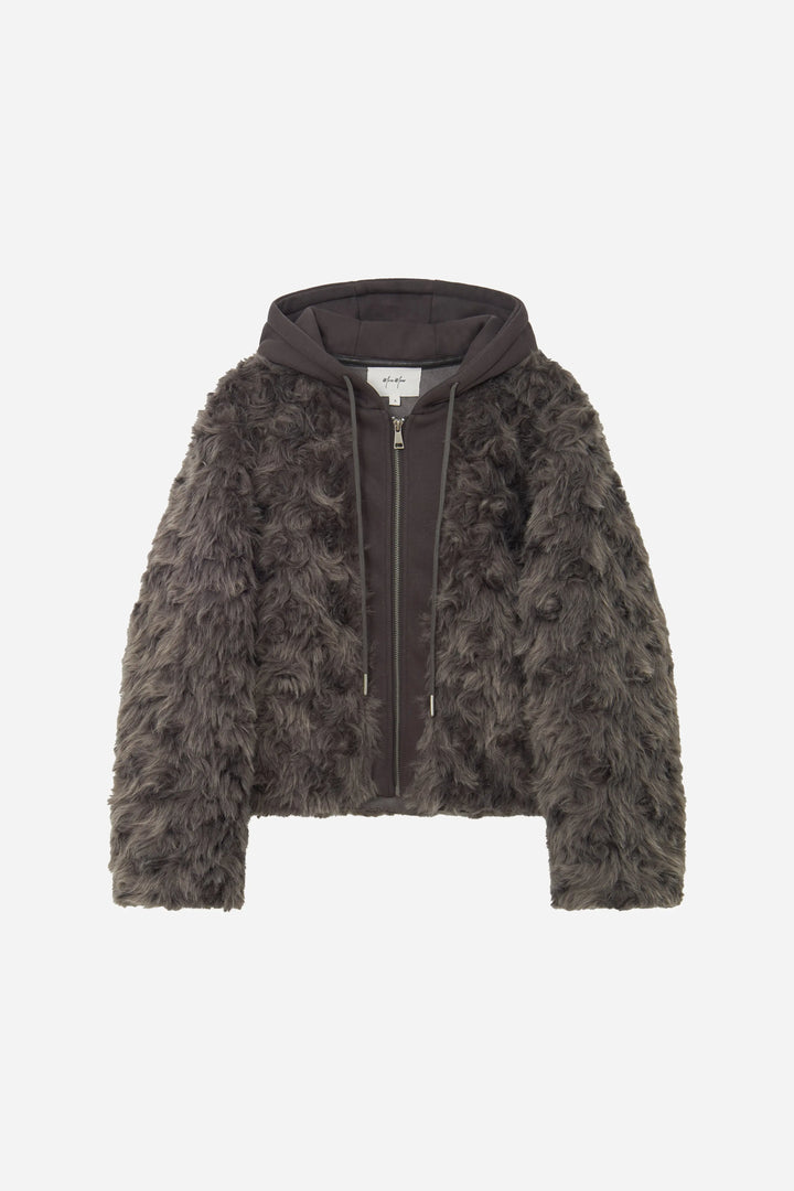 An image of a   S41489 Textured Faux Fur Zip-Up Jacket by  Mirra Masa