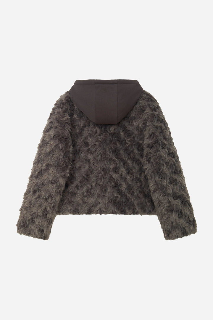 An image of a   S41489 Textured Faux Fur Zip-Up Jacket by  Mirra Masa