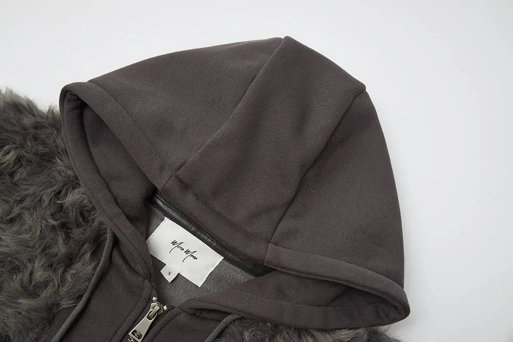 An image of a   S41489 Textured Faux Fur Zip-Up Jacket by  Mirra Masa