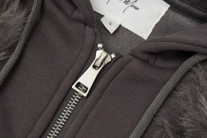 An image of a   S41489 Textured Faux Fur Zip-Up Jacket by  Mirra Masa