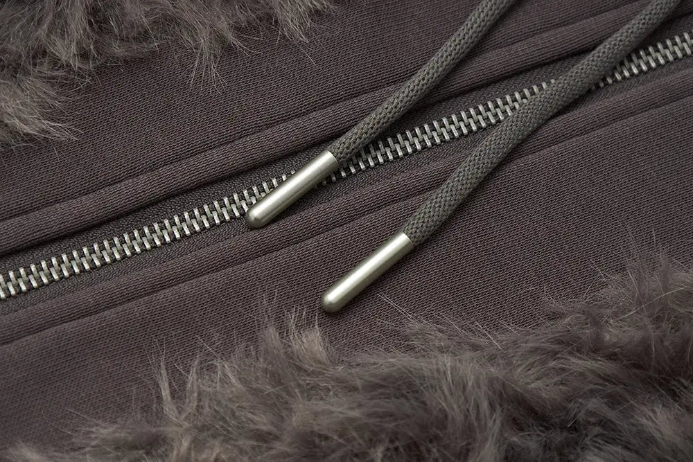 An image of a   S41489 Textured Faux Fur Zip-Up Jacket by  Mirra Masa