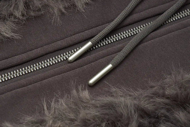 An image of a   S41489 Textured Faux Fur Zip-Up Jacket by  Mirra Masa