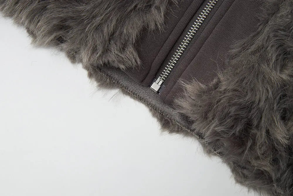 An image of a   S41489 Textured Faux Fur Zip-Up Jacket by  Mirra Masa