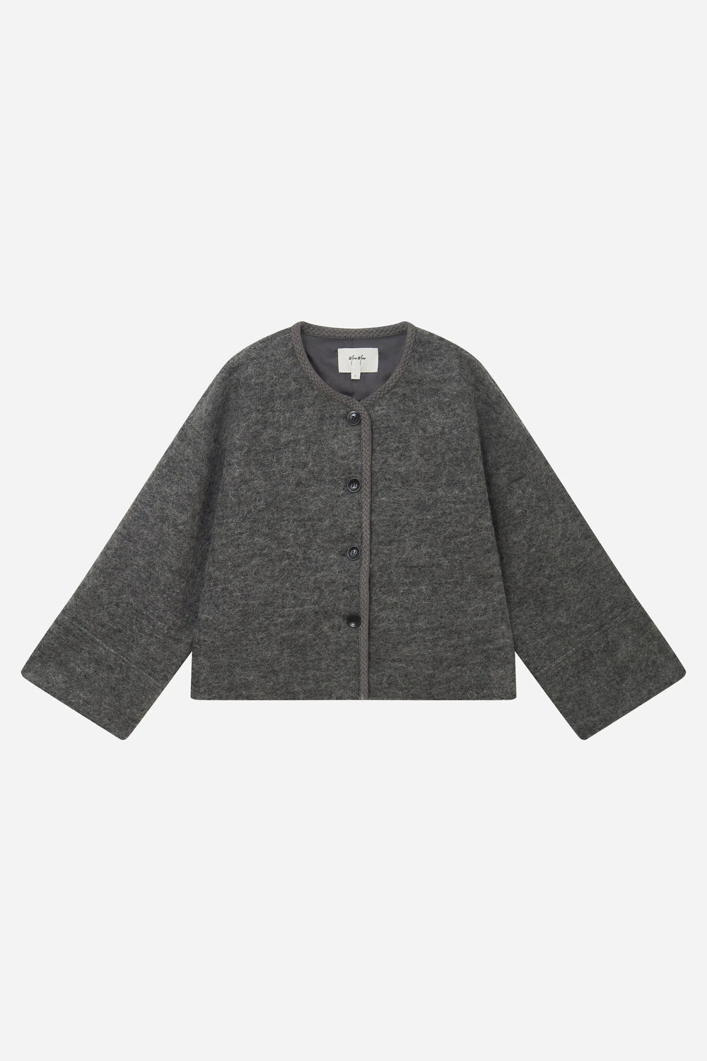 An image of a   S41584 Minimalist Wool Blend Button-Front Short Coat by  Mirra Masa
