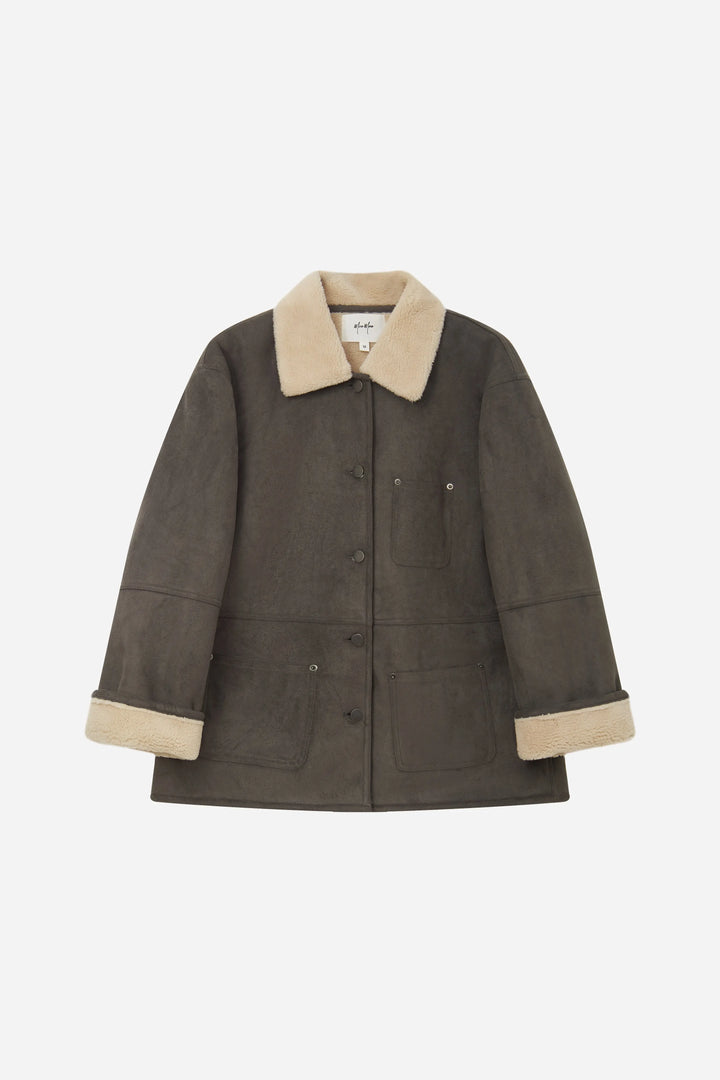 An image of a   S41779 Suede Shearling Lined Jacket by  Mirra Masa