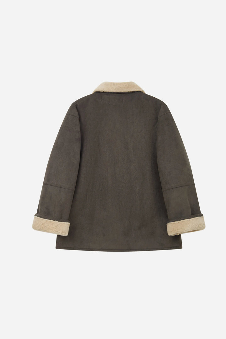 An image of a   S41779 Suede Shearling Lined Jacket by  Mirra Masa