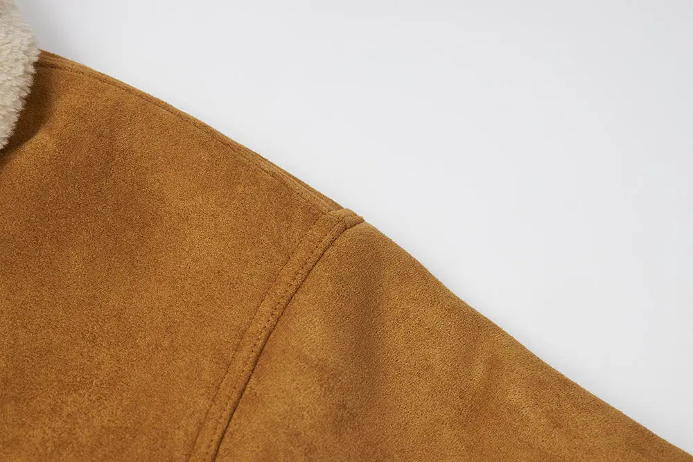 An image of a   S41779 Suede Shearling Lined Jacket by  Mirra Masa