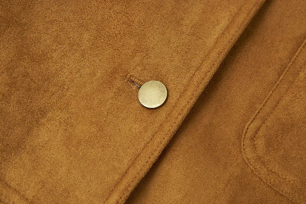 An image of a   S41779 Suede Shearling Lined Jacket by  Mirra Masa