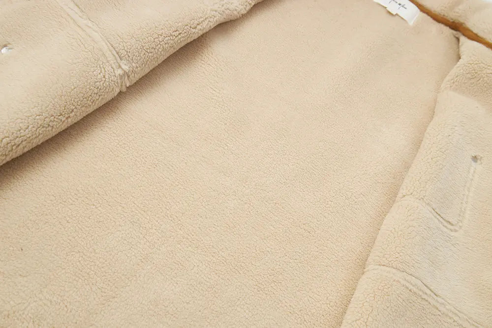 An image of a   S41779 Suede Shearling Lined Jacket by  Mirra Masa