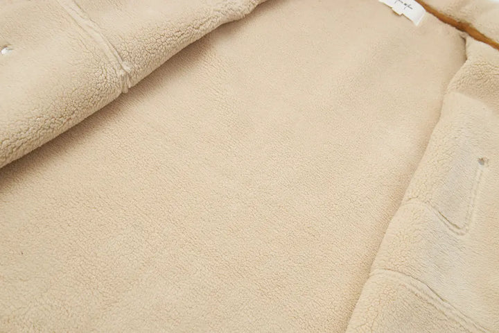 An image of a   S41779 Suede Shearling Lined Jacket by  Mirra Masa