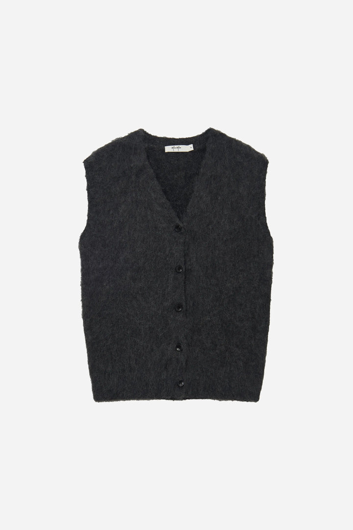 An image of a   S41920 Relaxed Fit Fuzzy Mohair-Look Vest by  Mirra Masa