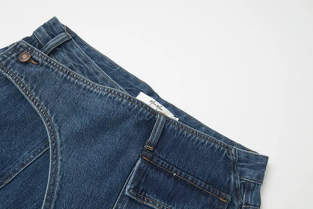 An image of a   S42290 Asymmetric Fold-Over Wide Leg Jeans by  Mirra Masa