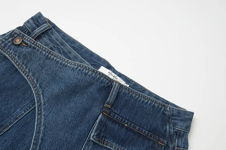 An image of a   S42290 Asymmetric Fold-Over Wide Leg Jeans by  Mirra Masa