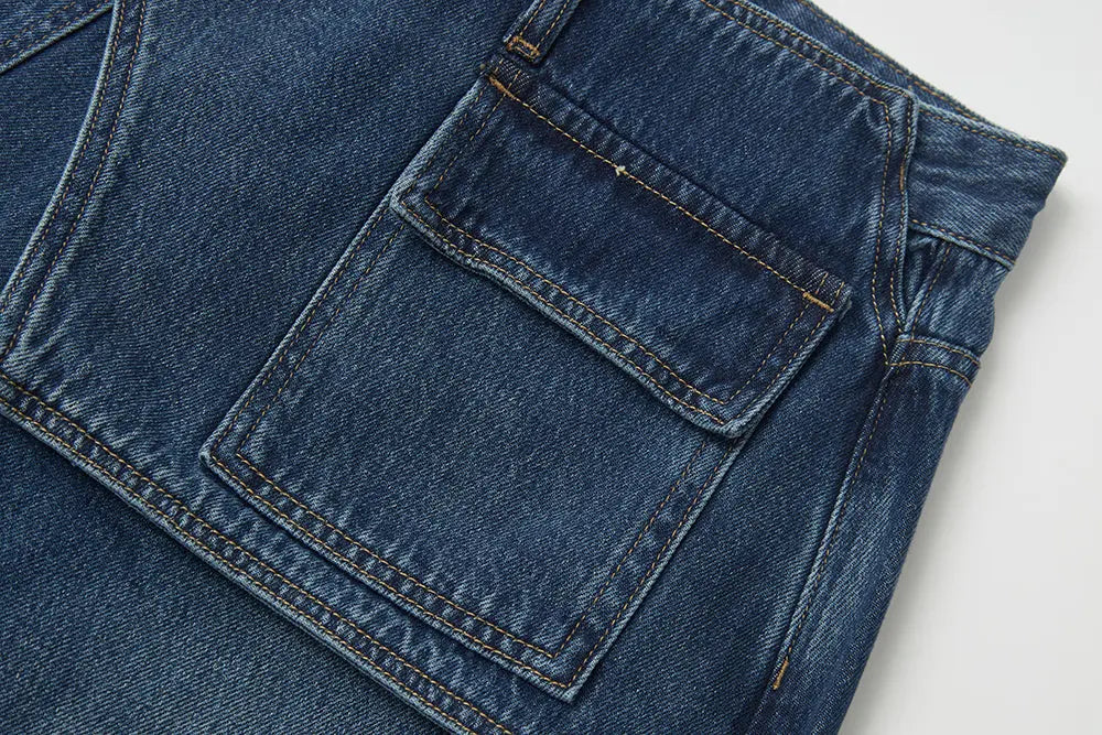 An image of a   S42290 Asymmetric Fold-Over Wide Leg Jeans by  Mirra Masa