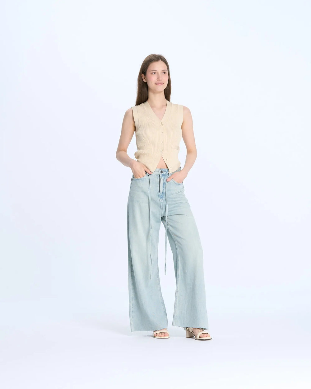 An image of a  Beige / Medium S7855 Sleeveless Top by  Mirra Masa