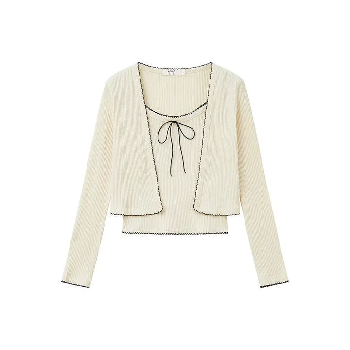 An image of a  Almond / onesize S8807 Two-Piece Knitwear Set by  Mirra Masa