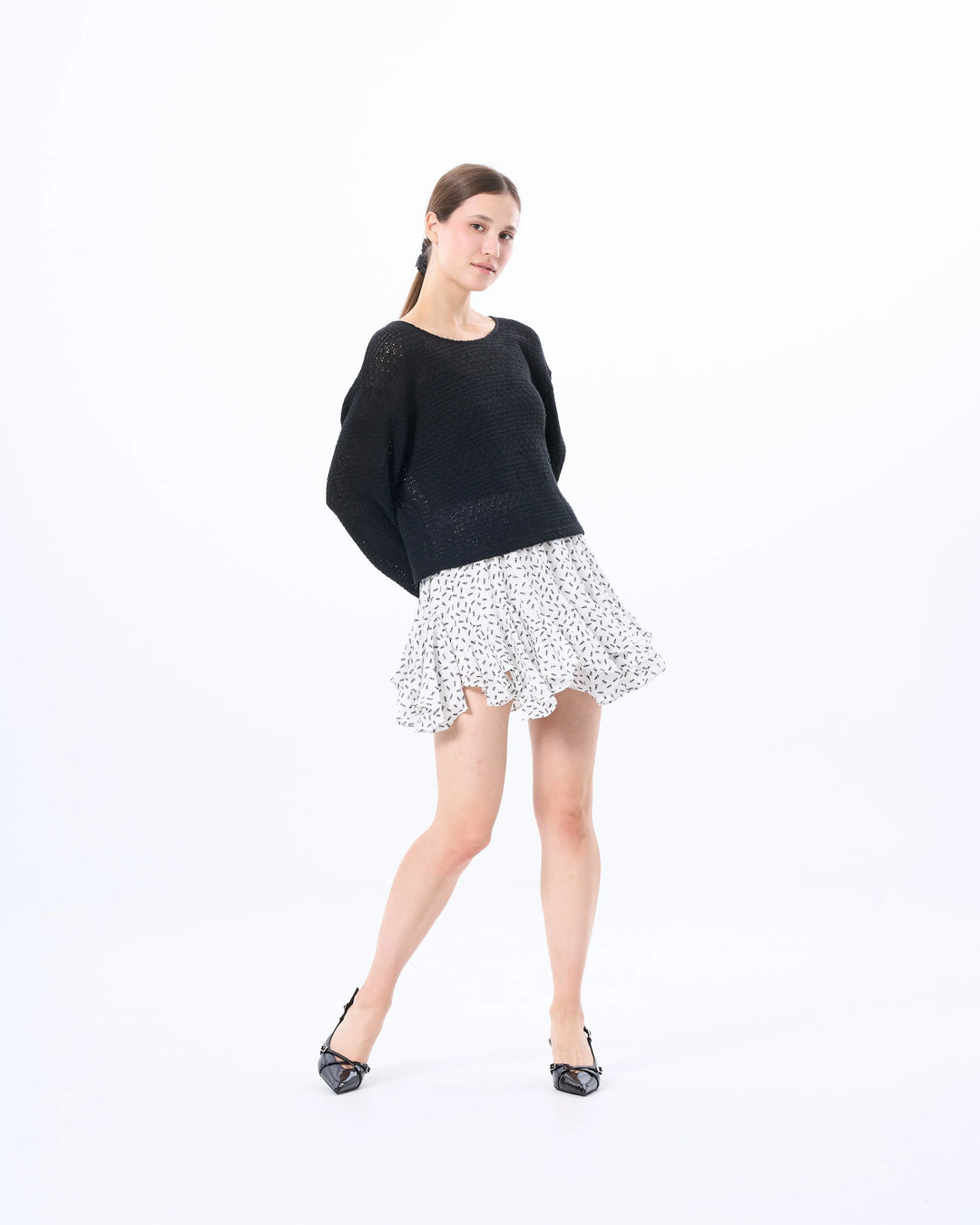 An image of a  White / Medium SK03OM6 Ruffled Short Skirt by  Mirra Masa