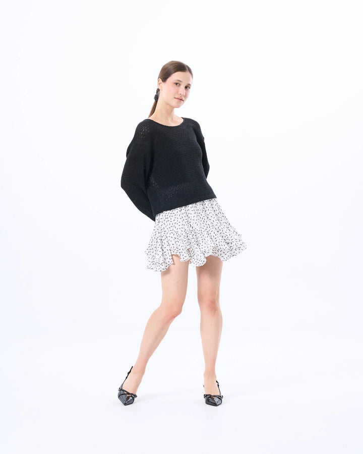 An image of a  White / Medium SK03OM6 Ruffled Short Skirt by  Mirra Masa