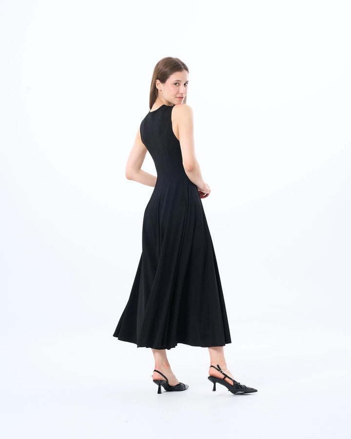 An image of a  Black / Large SK3Y7M6 Scoop Neck A-Line Dress by  Mirra Masa