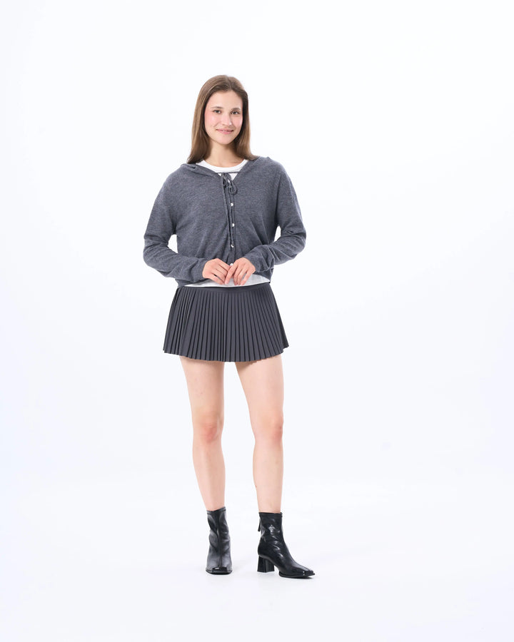 An image of a  Grey / Large SKT1N3M6 Pleated Mini Skirt by  Mirra Masa