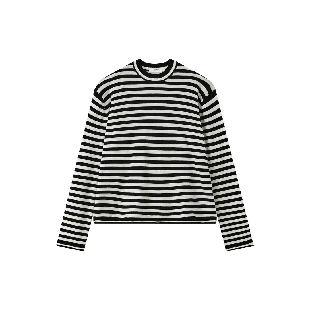 An image of a   SWO07S6 Stripe Wool Blend Long-Sleeve by  Mirra Masa