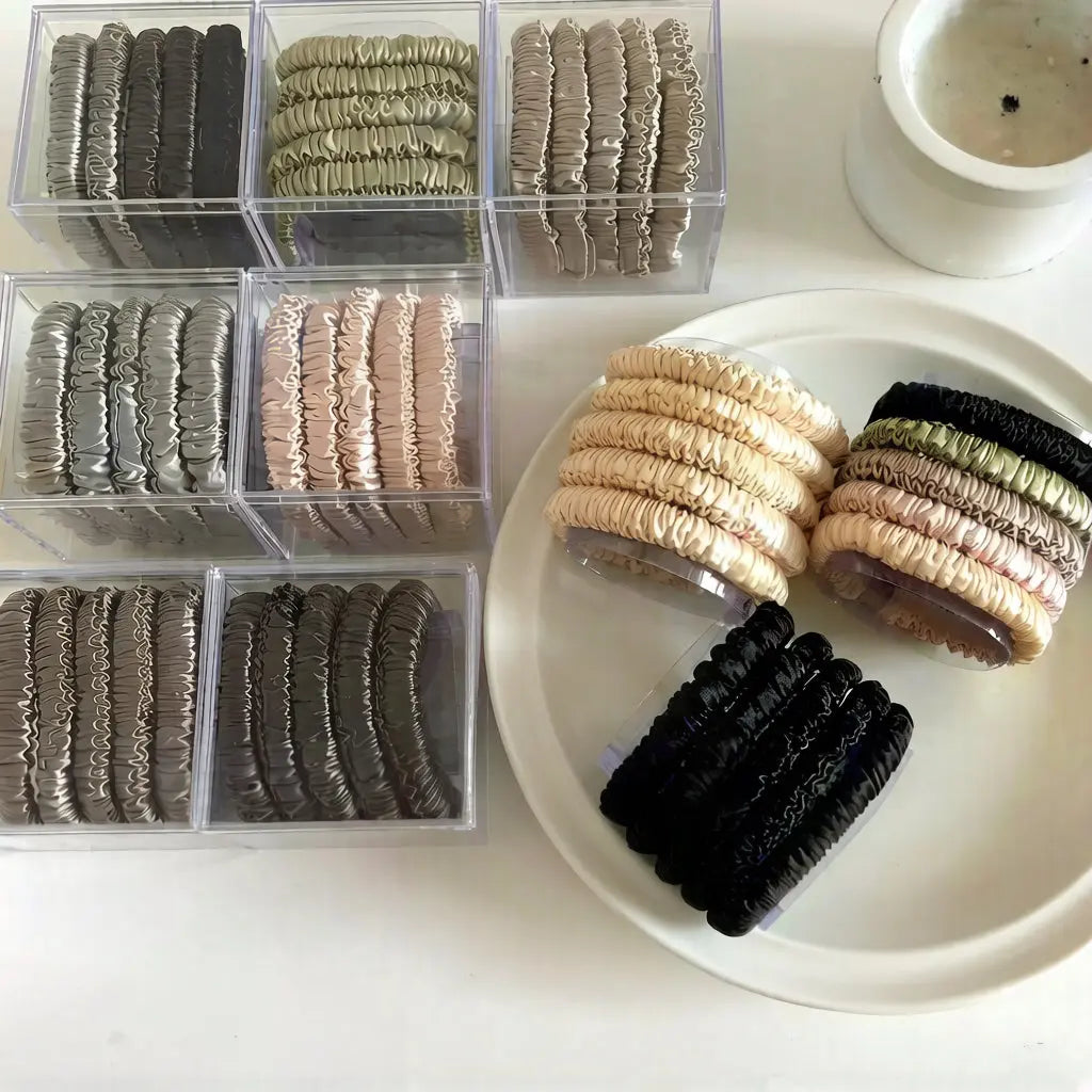 An image of a   Skinny Ruched Scrunchie Set by  Mirra Masa