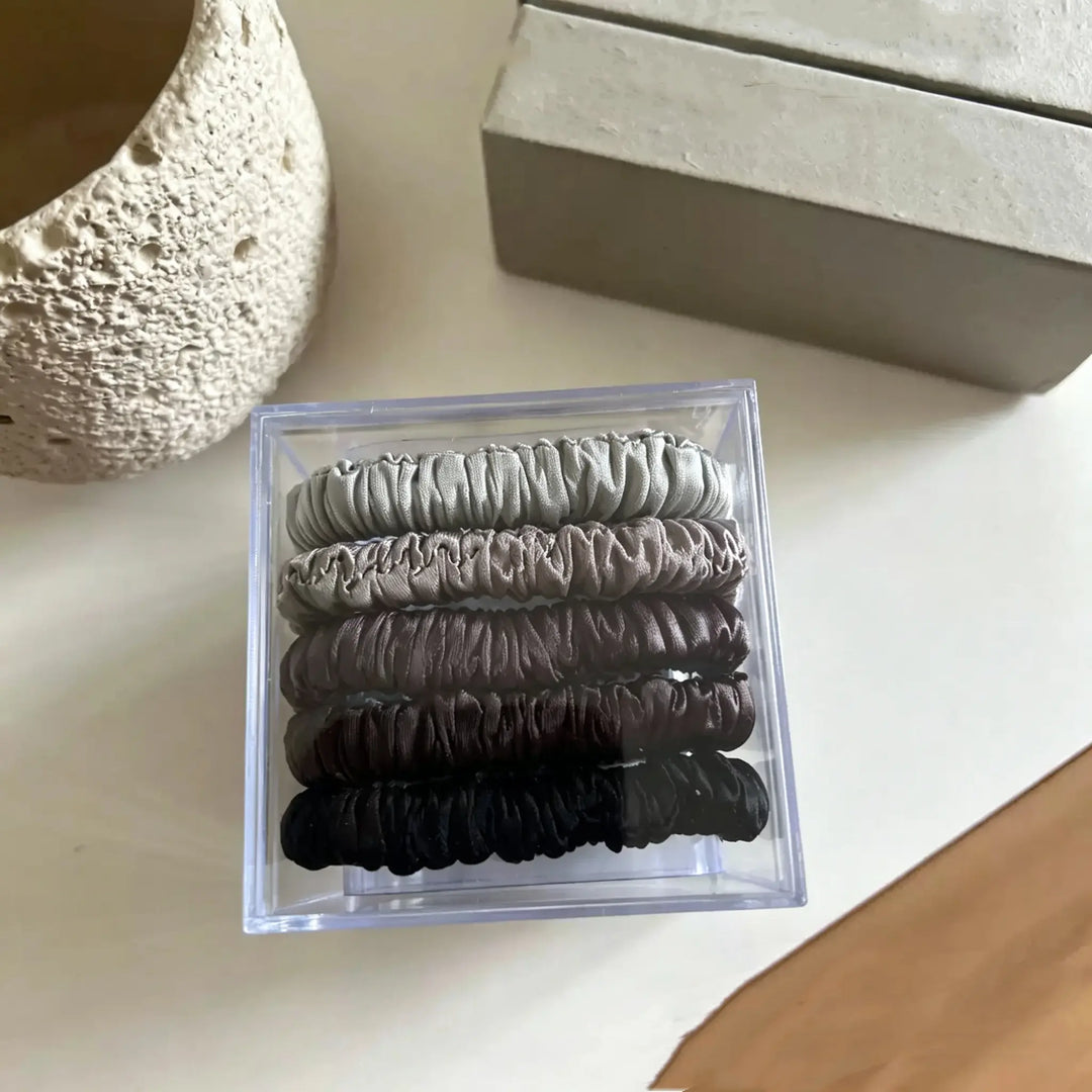 An image of a   Skinny Ruched Scrunchie Set by  Mirra Masa