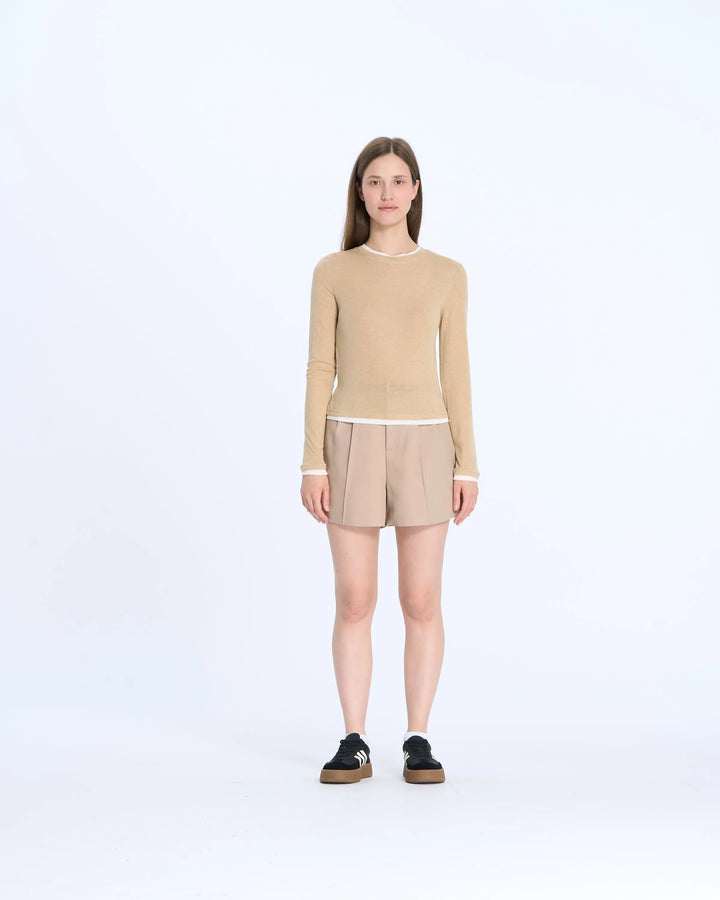 An image of a  Almond-One-Size T3252 Layering Top by  Mirra Masa