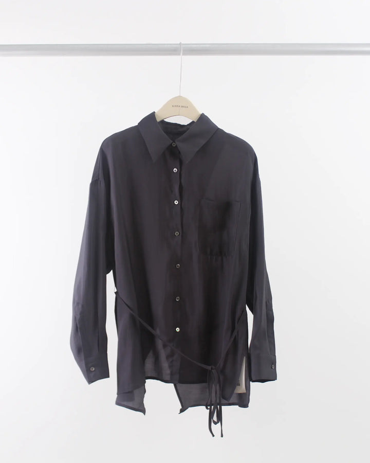 An image of a  Gray-One-Size T3507 Sheer Shirt by  Mirra Masa