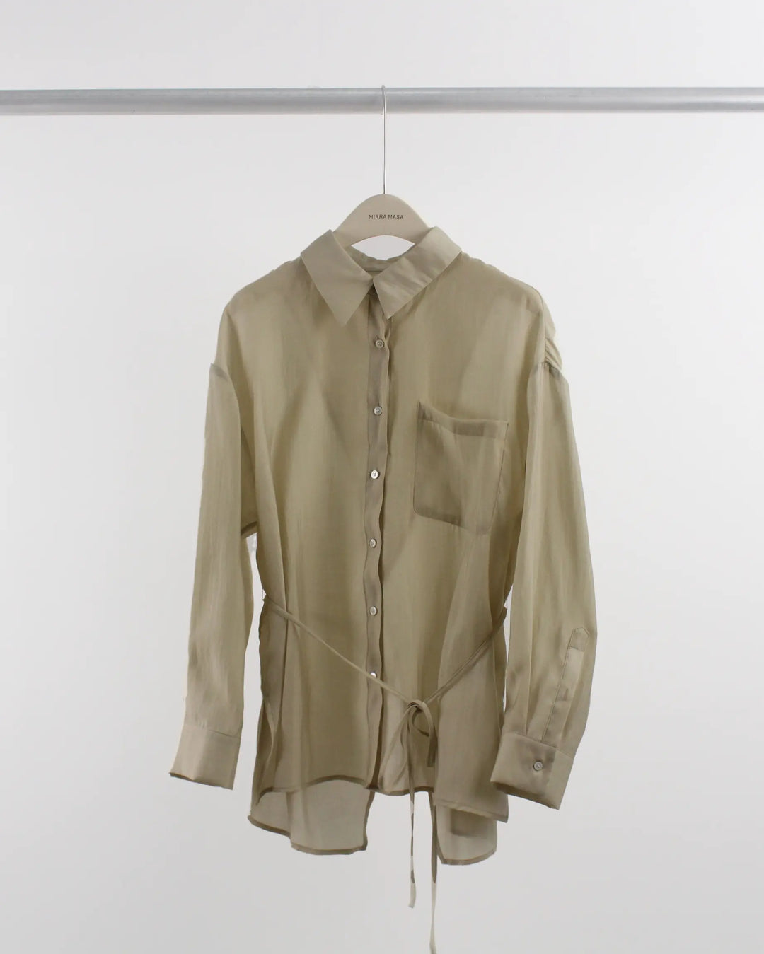An image of a  Khaki-One-Size T3507 Sheer Shirt by  Mirra Masa