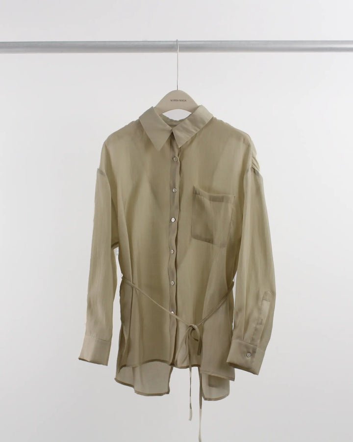 An image of a  Khaki-One-Size T3507 Sheer Shirt by  Mirra Masa