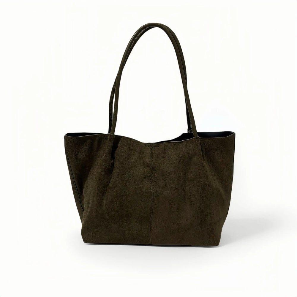 An image of a  Olive Green TF7016 Suede Tote Bag with Pouch by  Mirra Masa