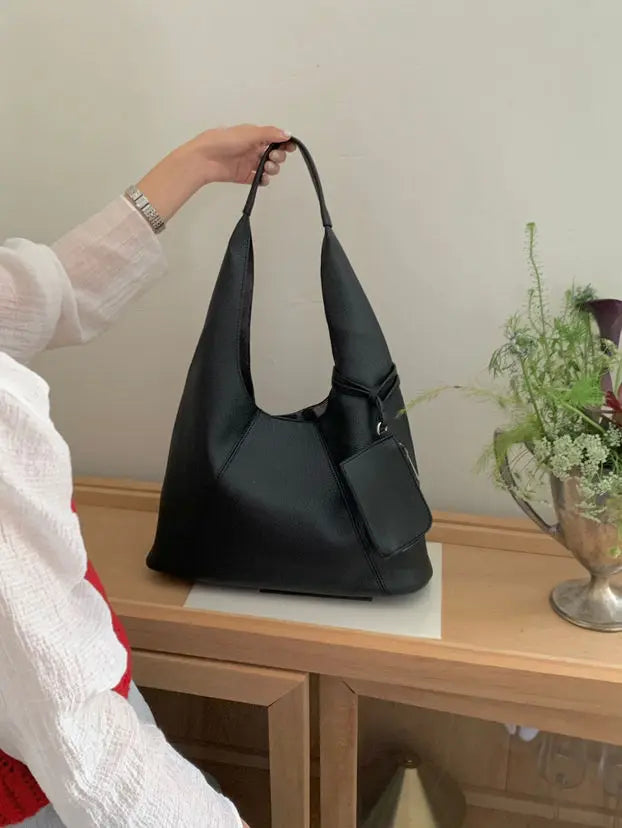 An image of a  Black-Vegan-Leather TF9047 Hobo Bag by  Mirra Masa