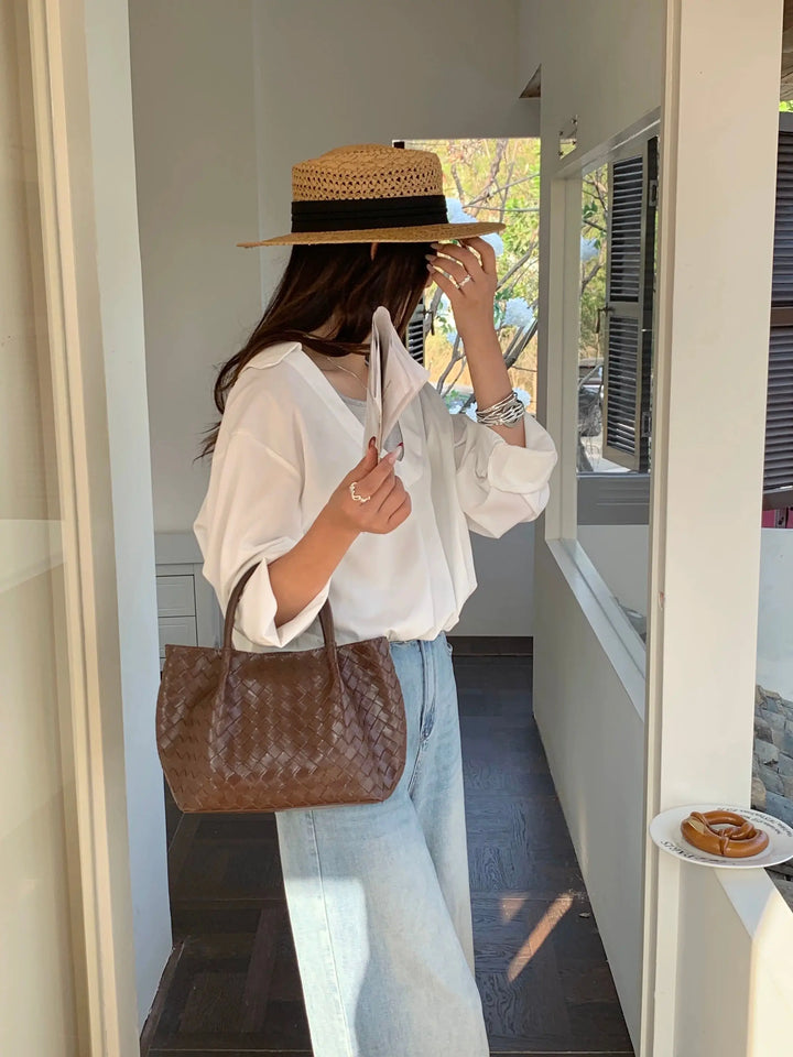 An image of a   TF9103 Woven Top-Handle Tote by  Mirra Masa