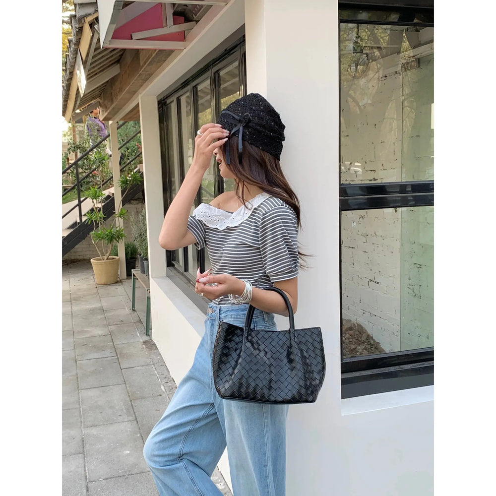 An image of a   TF9103 Woven Top-Handle Tote by  Mirra Masa