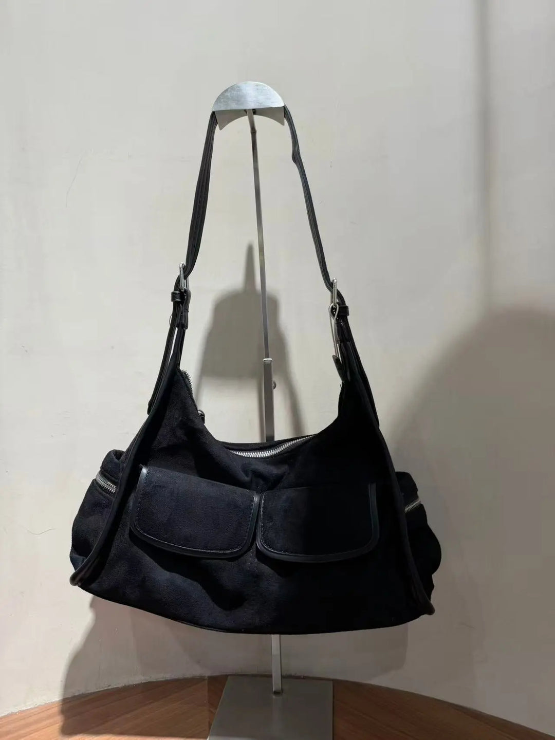 An image of a   TF9108 Double-Pocket Vegan-Leather Shoulder Bag by  Mirra Masa