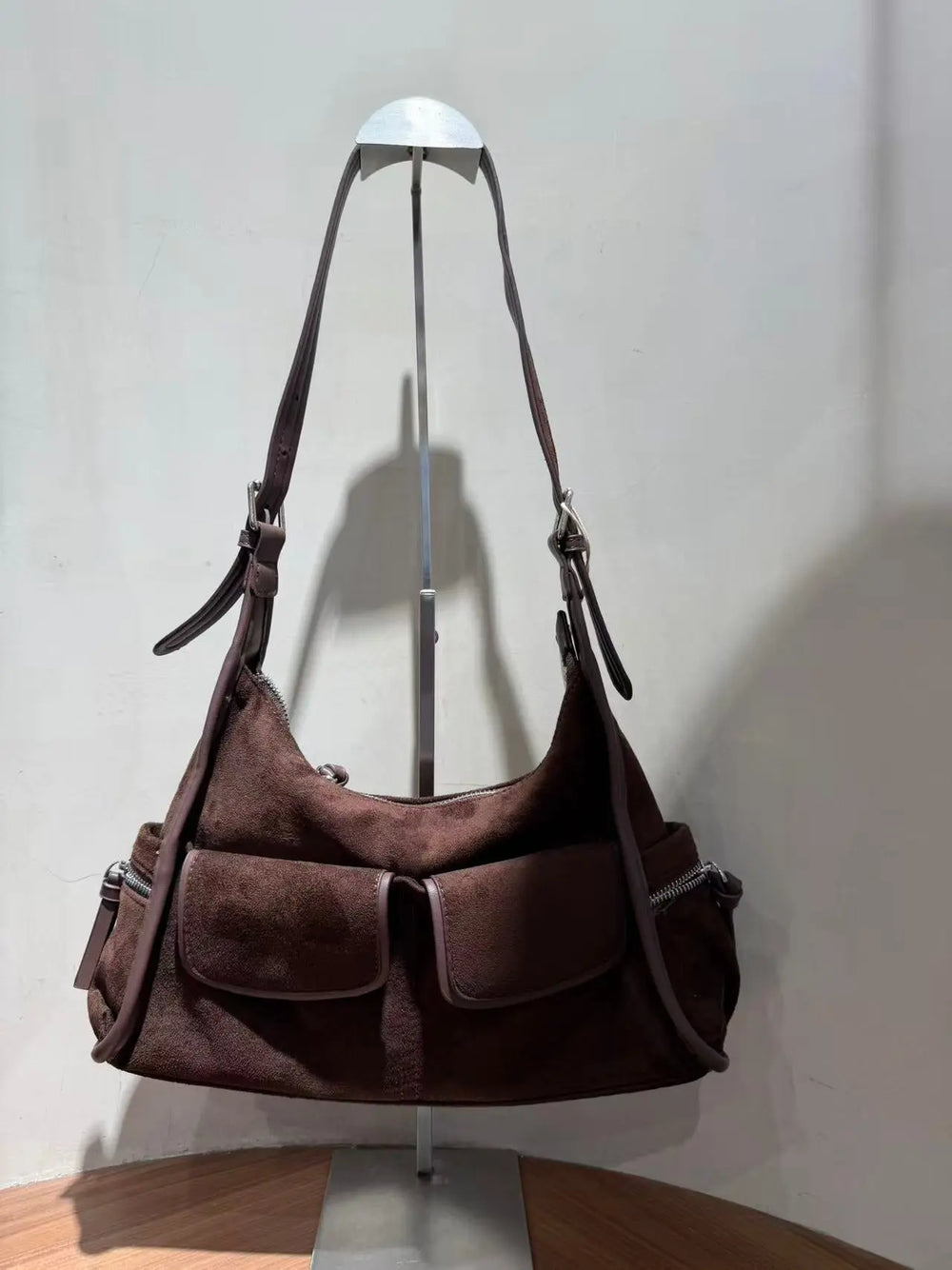 An image of a   TF9108 Double-Pocket Vegan-Leather Shoulder Bag by  Mirra Masa