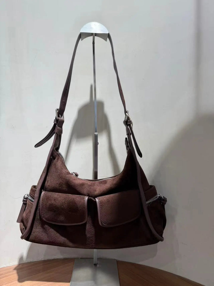 An image of a   TF9108 Double-Pocket Vegan-Leather Shoulder Bag by  Mirra Masa