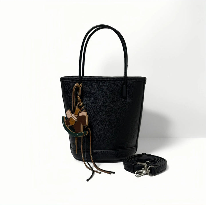 An image of a  Black / Leather TF9699 Leather Bucket Handbag by  Mirra Masa