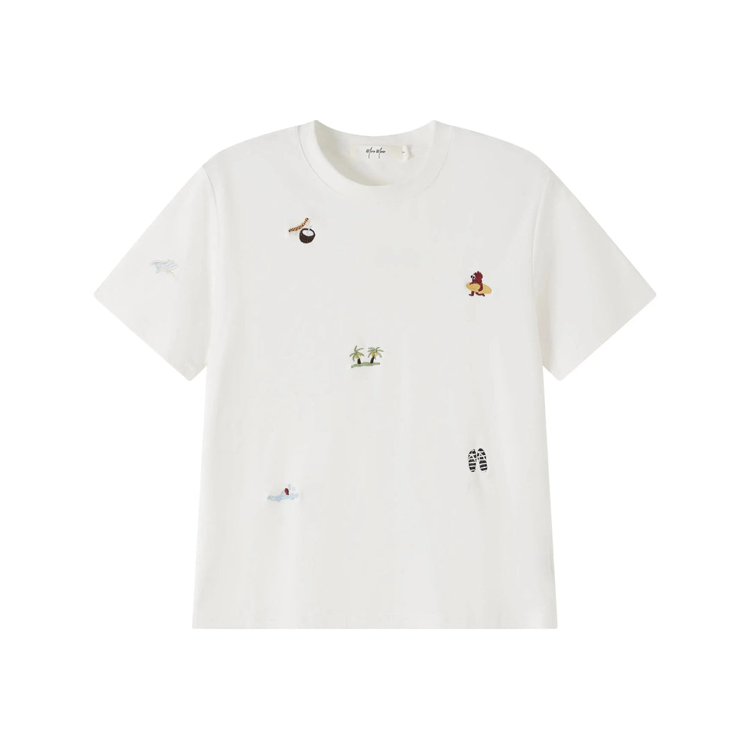 An image of a  White-One-Size TS3I3M6 Embroidery T-Shirt by  Mirra Masa
