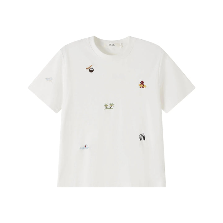 An image of a  White-One-Size TS3I3M6 Embroidery T-Shirt by  Mirra Masa