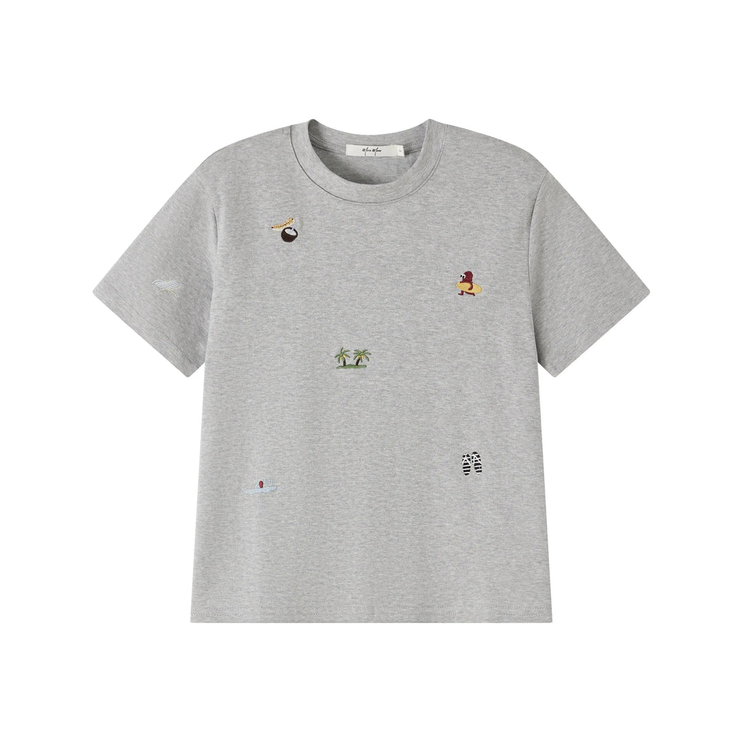 An image of a  grey-One-Size TS3I3M6 Embroidery T-Shirt by  Mirra Masa