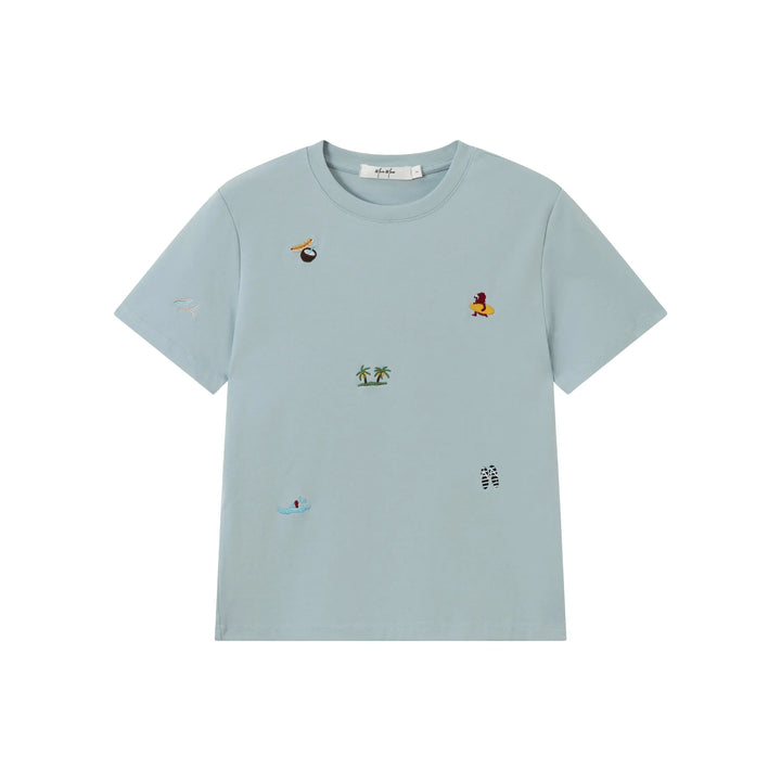 An image of a  Blue-One-Size TS3I3M6 Embroidery T-Shirt by  Mirra Masa